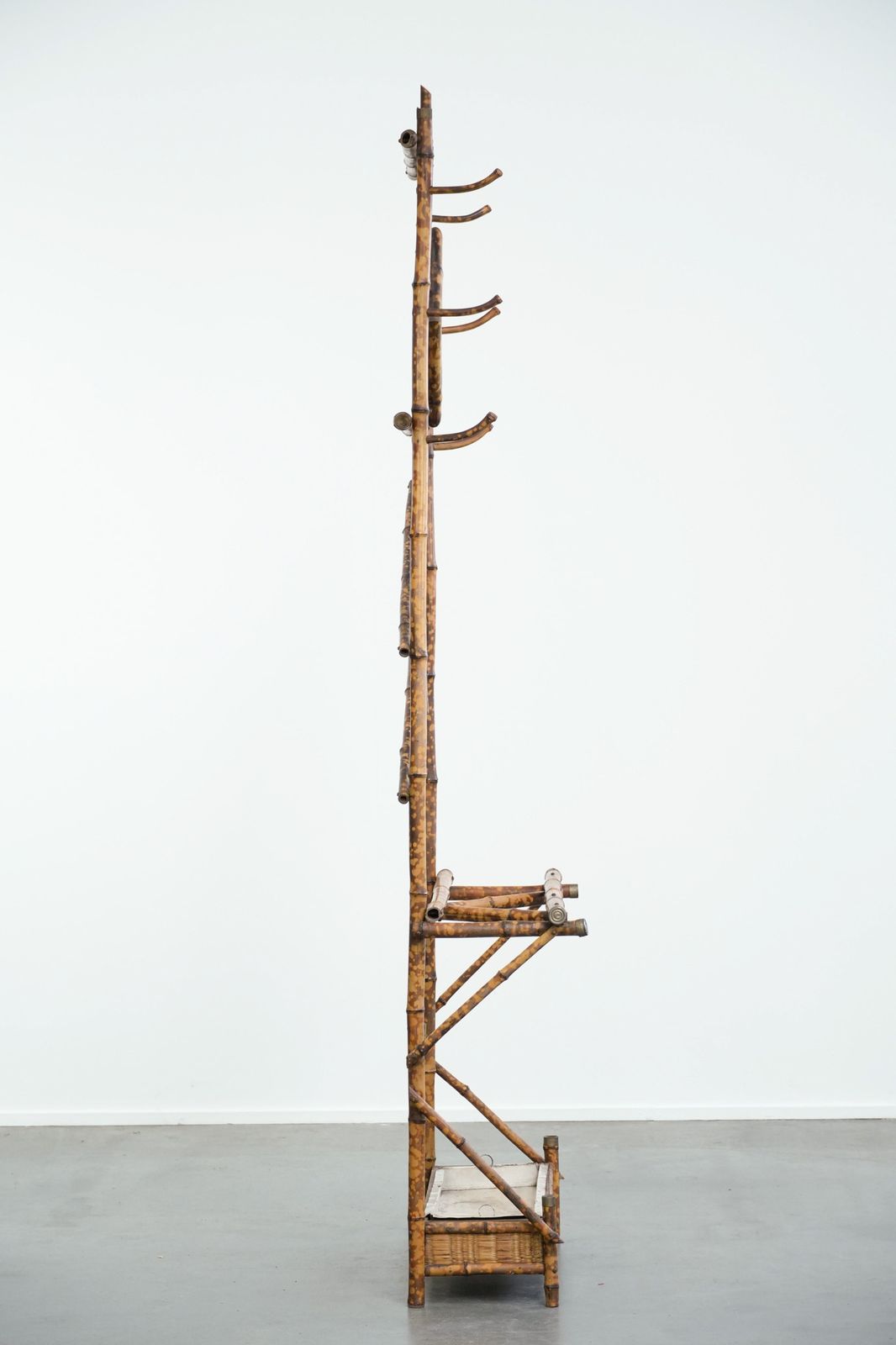 Charming Antique French Faux Bamboo Standing Coat Rack/Hallway Furniture With A Mirror And Umbrella Rack photo for sale