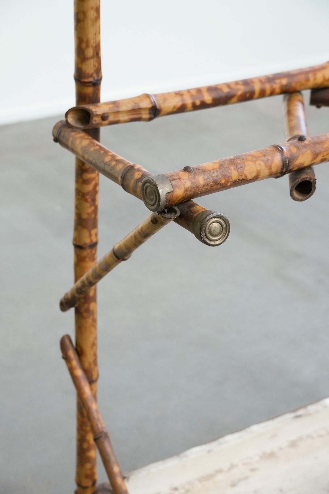photo vinterior Charming Antique French Faux Bamboo Standing Coat Rack/Hallway Furniture With A Mirror And Umbrella Rack