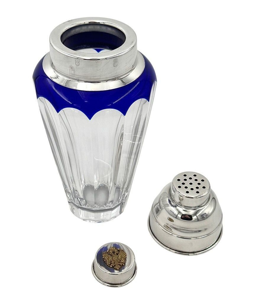 photo for sale A Faberge Crystal "Grand Duke" Cocktail Set With Silver Plated Cocktail Shaker And 4 Glasses