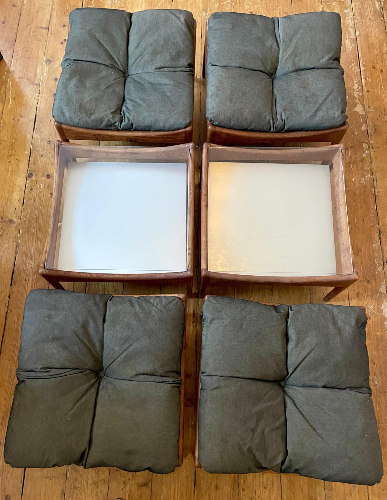 Danish Set With By Kristian Vedel, 1960s. 4 Seats, 2 Glass Top Coffee T, 1 Rose Bowl/Metal Top T photo Furniture