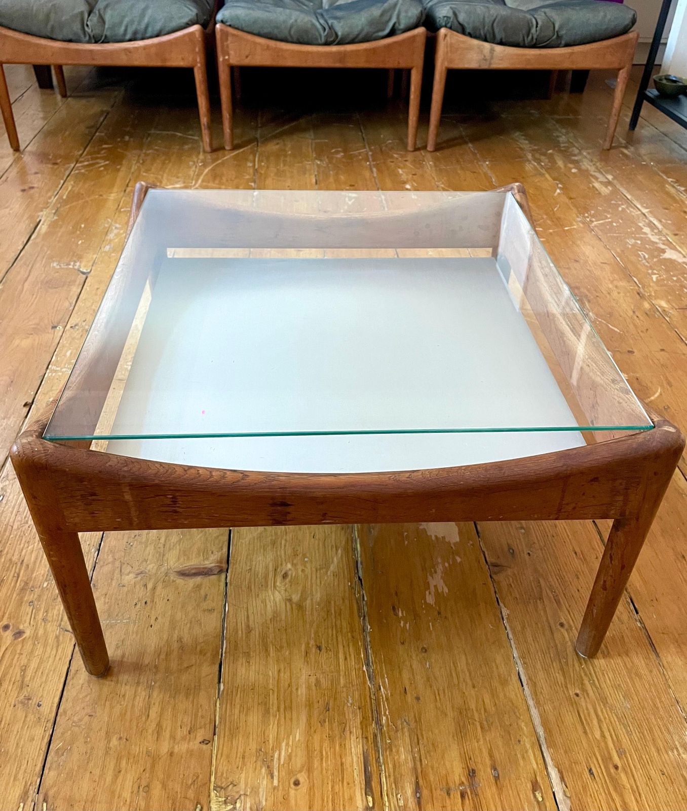 Danish Set With By Kristian Vedel, 1960s. 4 Seats, 2 Glass Top Coffee T, 1 Rose Bowl/Metal Top T photo vinterior