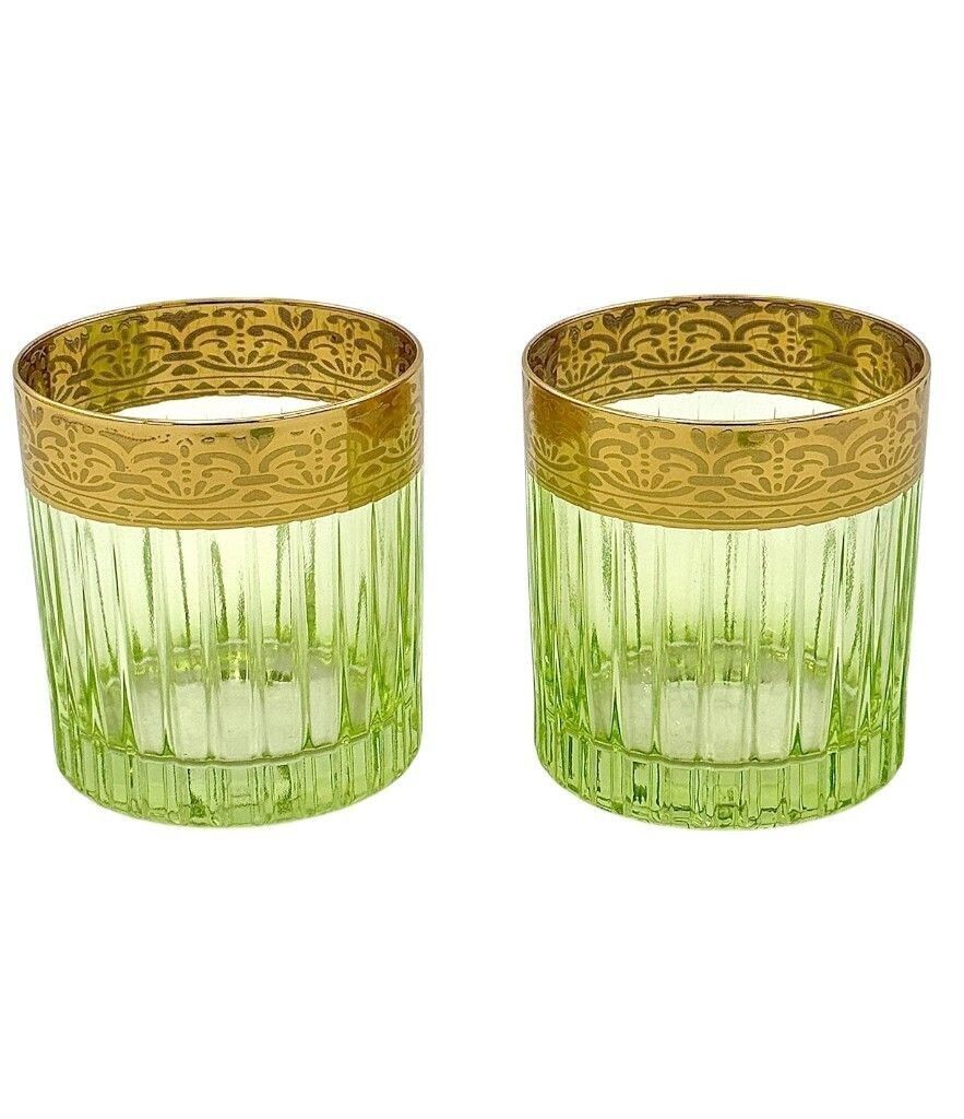 A Set Of Six Italian Artemisia Green Crystal Tumblers With 24 Ct Gold Decoration photo vinterior