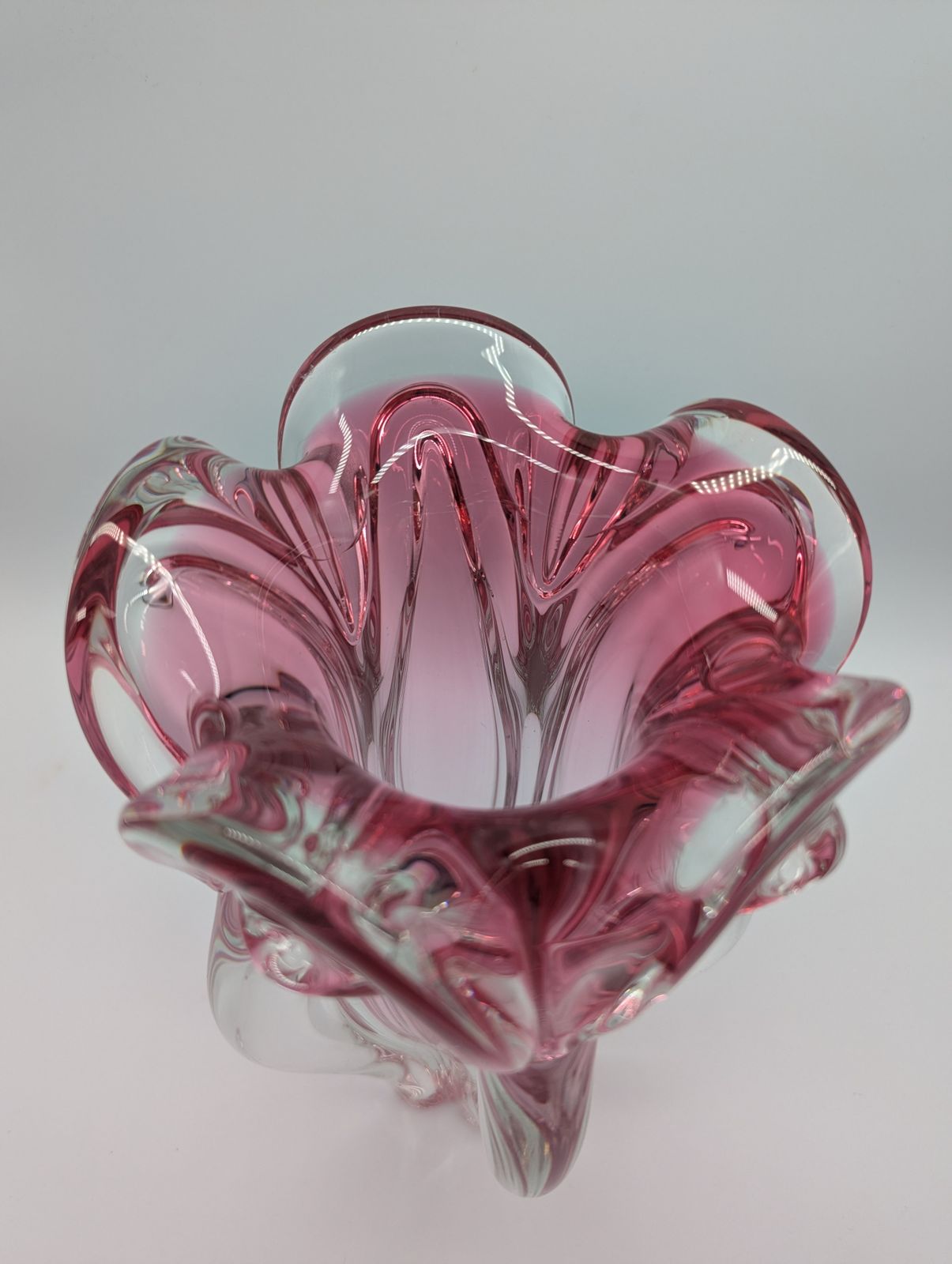 Large Josef Hospodka Pink Sommerso Vase, Chřibská Glassworks, 1960s (27 Cm, 3.6 Kg) photo furniture