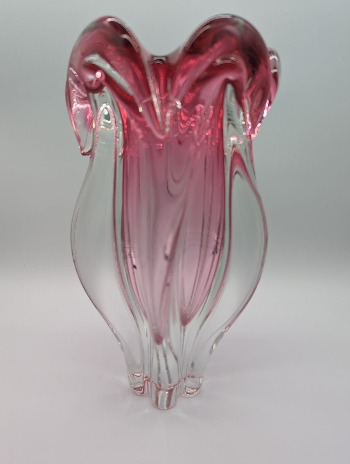 Large Josef Hospodka Pink Sommerso Vase, Chřibská Glassworks, 1960s (27 Cm, 3.6 Kg) photo vinterior