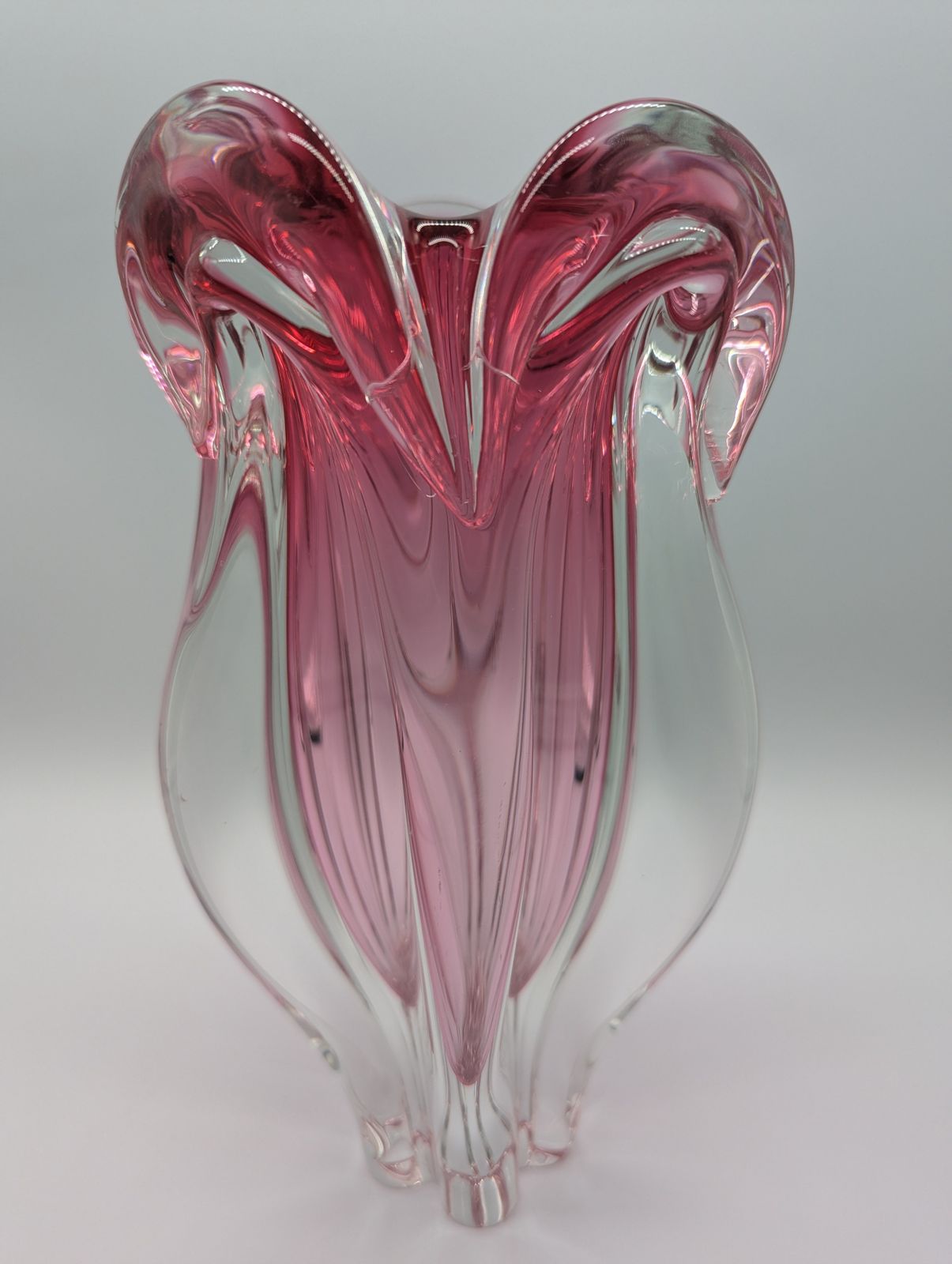 photo for sale Large Josef Hospodka Pink Sommerso Vase, Chřibská Glassworks, 1960s (27 Cm, 3.6 Kg)
