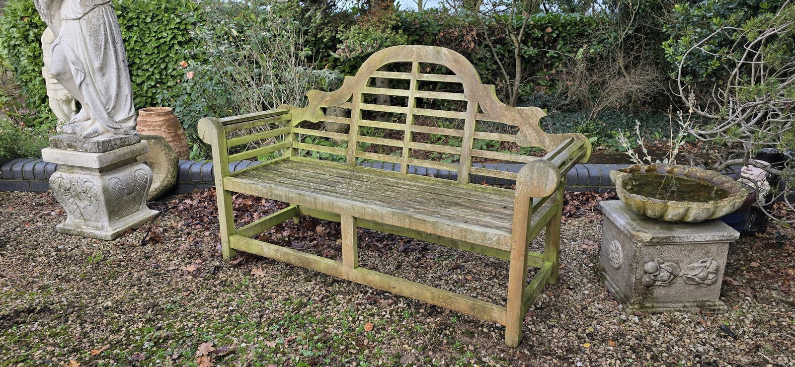 Silvered Teak Garden Bench, 1930s photo 795.0