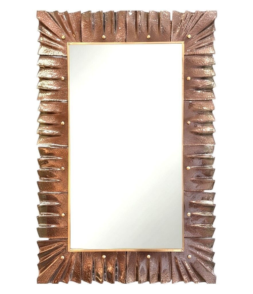 A Stunning Italian Bronze Murano Glass Frammed Mirror With Brass Inner Frame photo Home Decor
