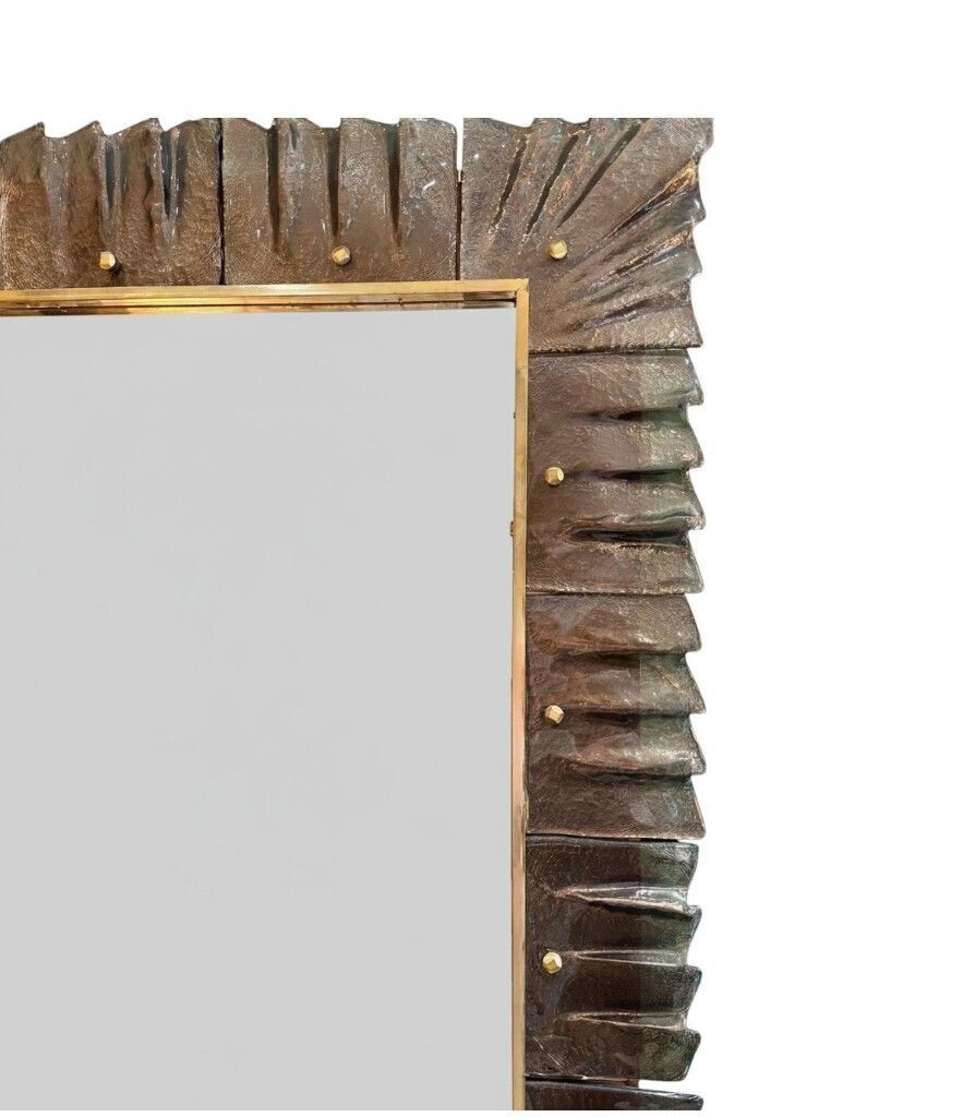 photo for sale A Stunning Italian Bronze Murano Glass Frammed Mirror With Brass Inner Frame