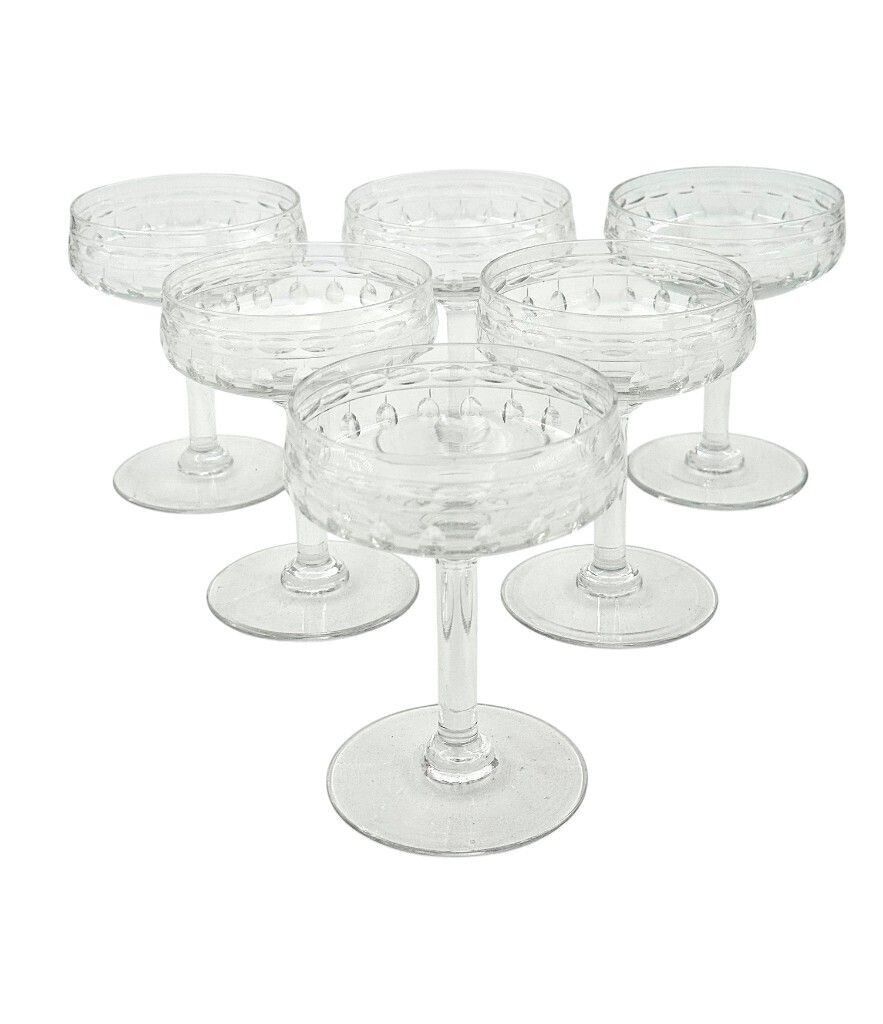 A Set Of Six 1940s Val Saint Lambert "Cordoba" Crystal Cocktail / Champagne Coupes photo vinterior