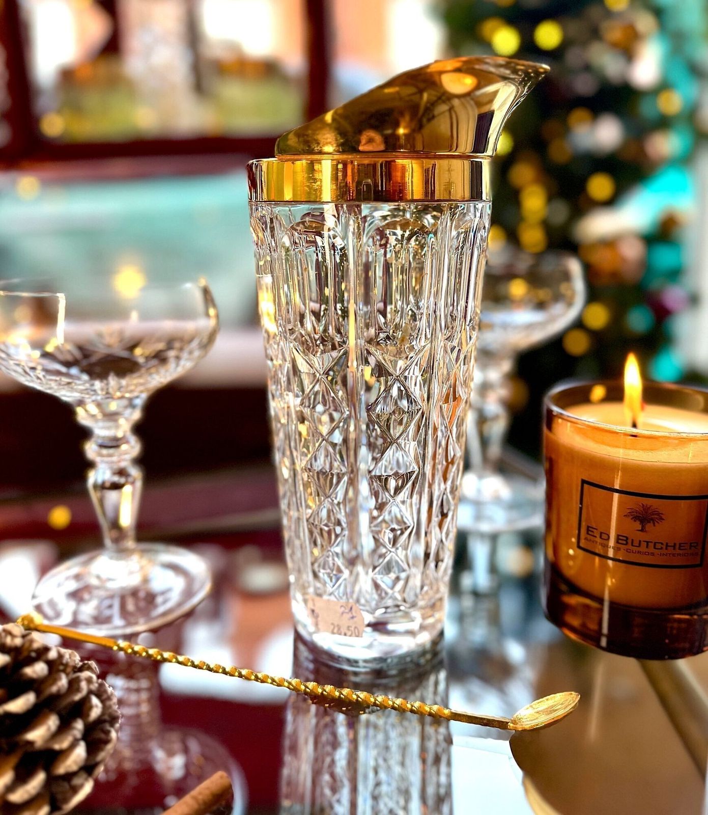 photo for sale A 1950s Val Saint Lambert Crystal And Gold Plated Cocktail Jug