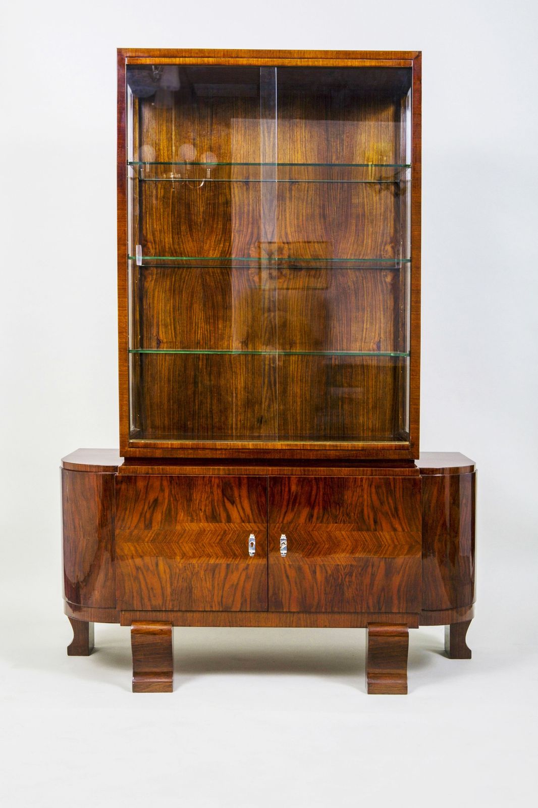 Restored Art Deco Display Cabinet , Walnut And Glass, Polished, France, 1920s photo furniture
