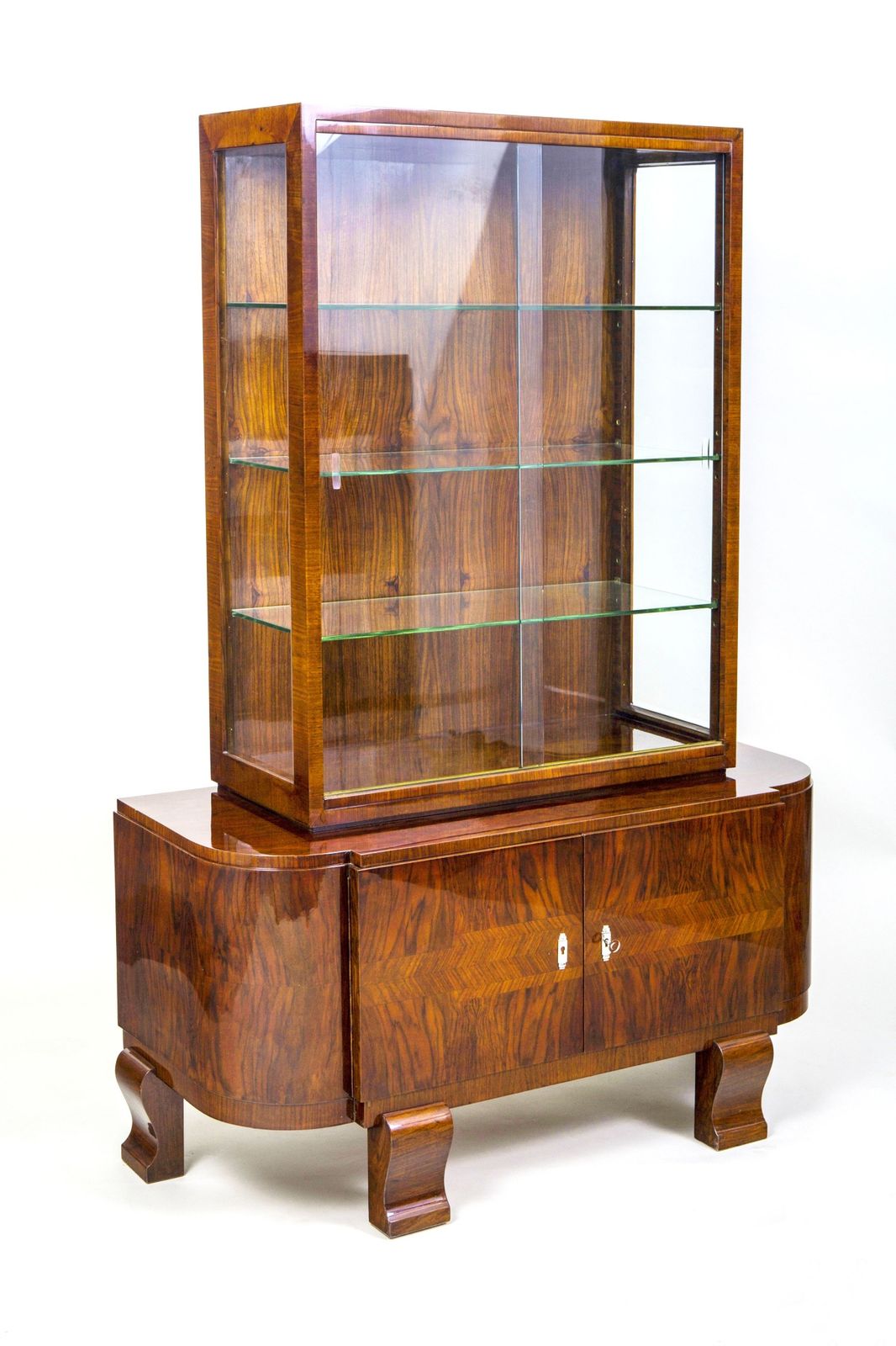Restored Art Deco Display Cabinet , Walnut And Glass, Polished, France, 1920s