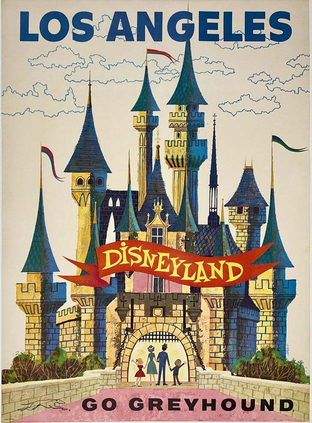Los Angeles   Disneyland   Go Greyhound Original Vintage Poster