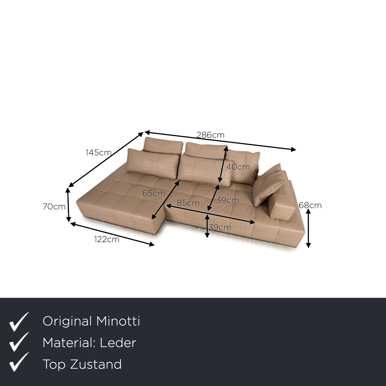 Minotti Lawrence Clan Leather Beige Corner Sofa photo furniture