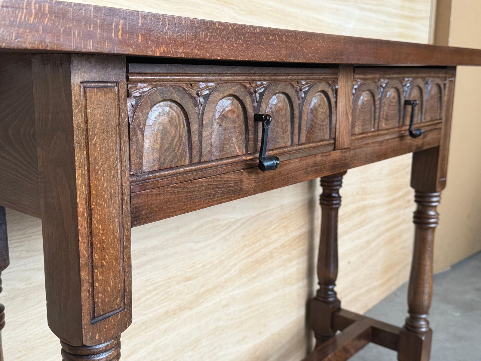 Early 20th Century Spanish Carved Console Table With Fluted Legs photo vintage