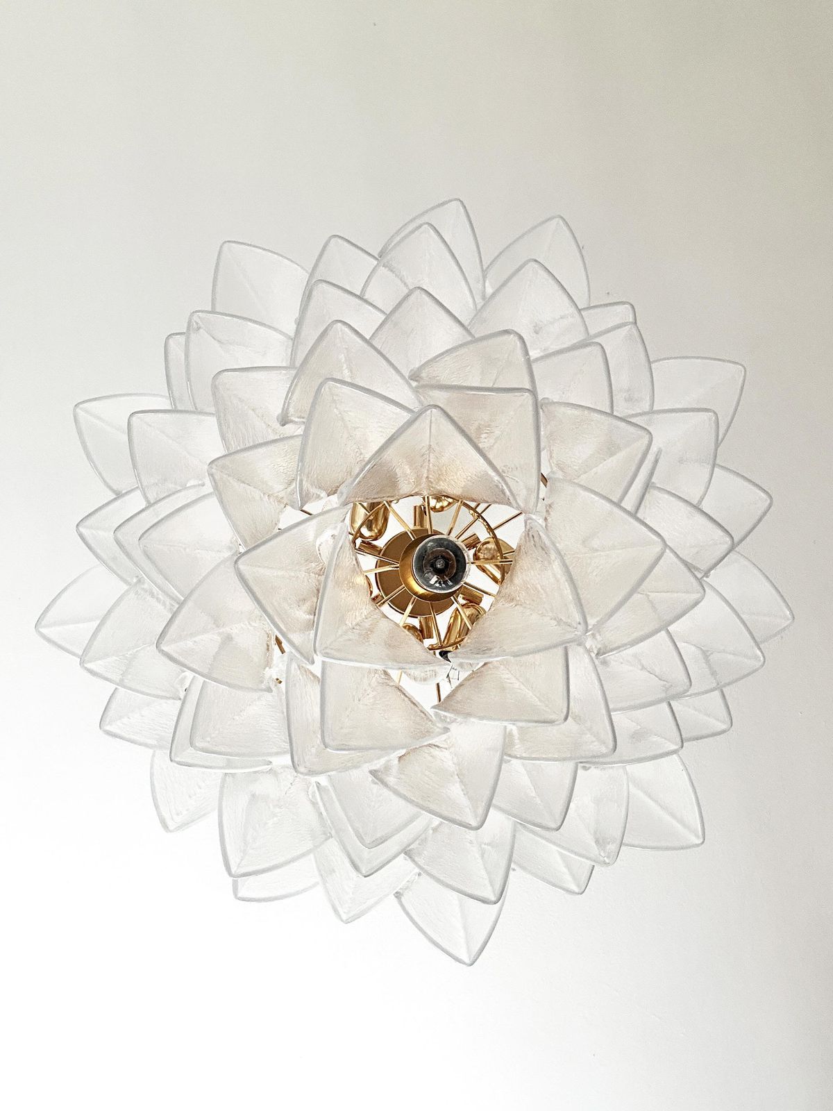 Venetian Transparent “Rondini” Murano Glass Gold Chandelier photo for sale