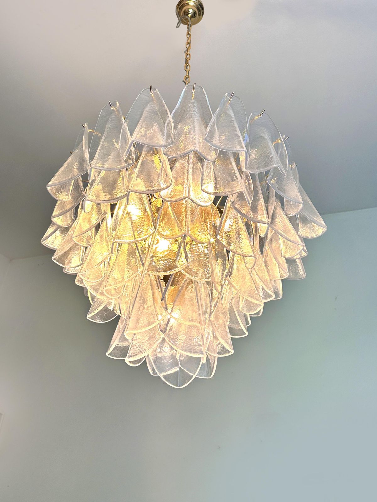 Venetian Transparent “Rondini” Murano Glass Gold Chandelier photo vinterior