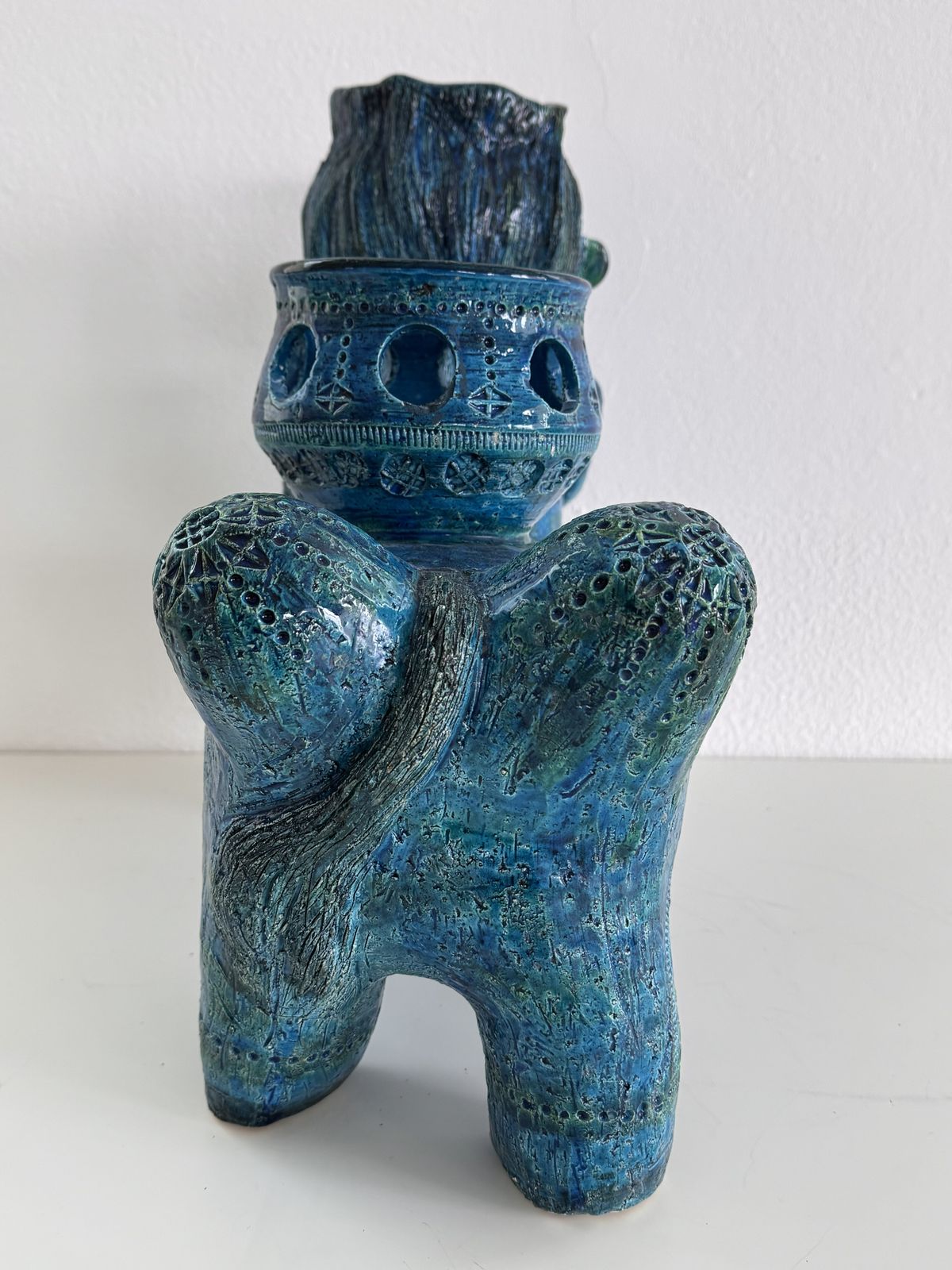 Home Decor Aldo Londi For Bitossi Rimini Blu Ceramic Plant Centaur Sculpture, Italy, 1960s photo