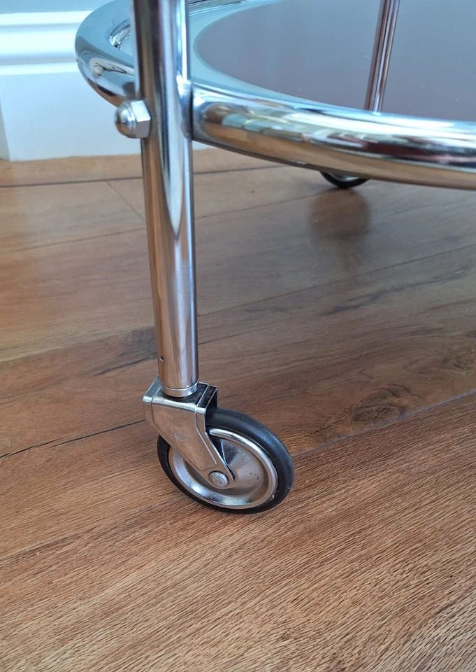 Art Deco Rolling Bar / Drinks Cart/ Trolley Of Chrome & Mirrored Glass photo for sale