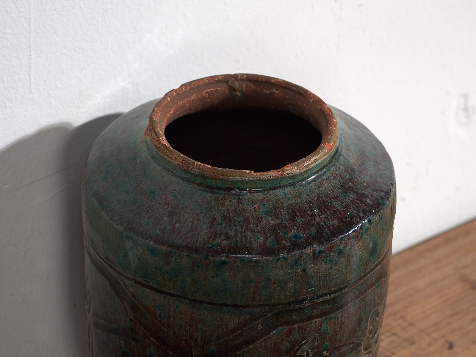 Antique Oriental Vase With Floral Relief (C.1820) #38 photo for sale