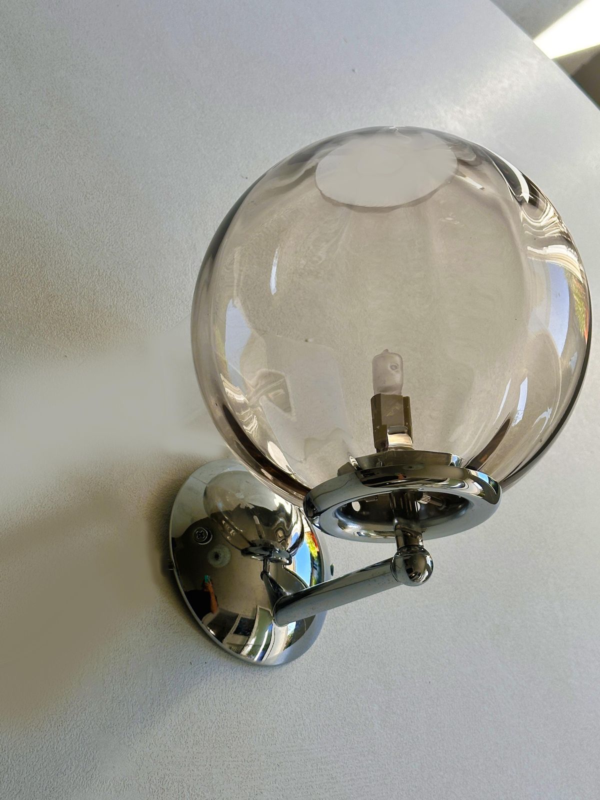 Set Of Two Contemporary Smoked Fumè Sphere Murano Glass Wall Sconces photo 2270.0