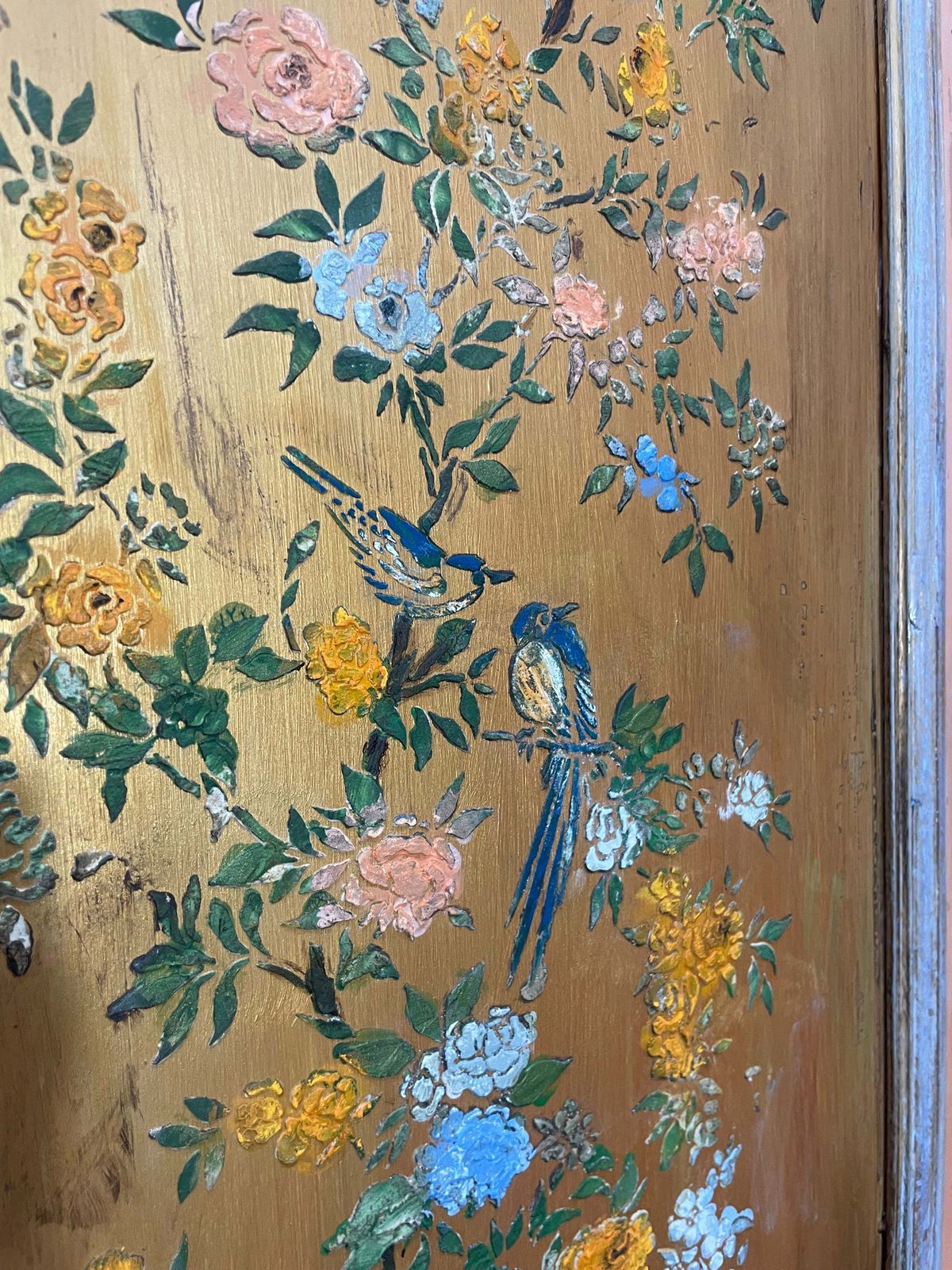 Furniture Vintage/ Antique Painted Pine Wardrobe With Inlaid Chinoiserie Panels photo