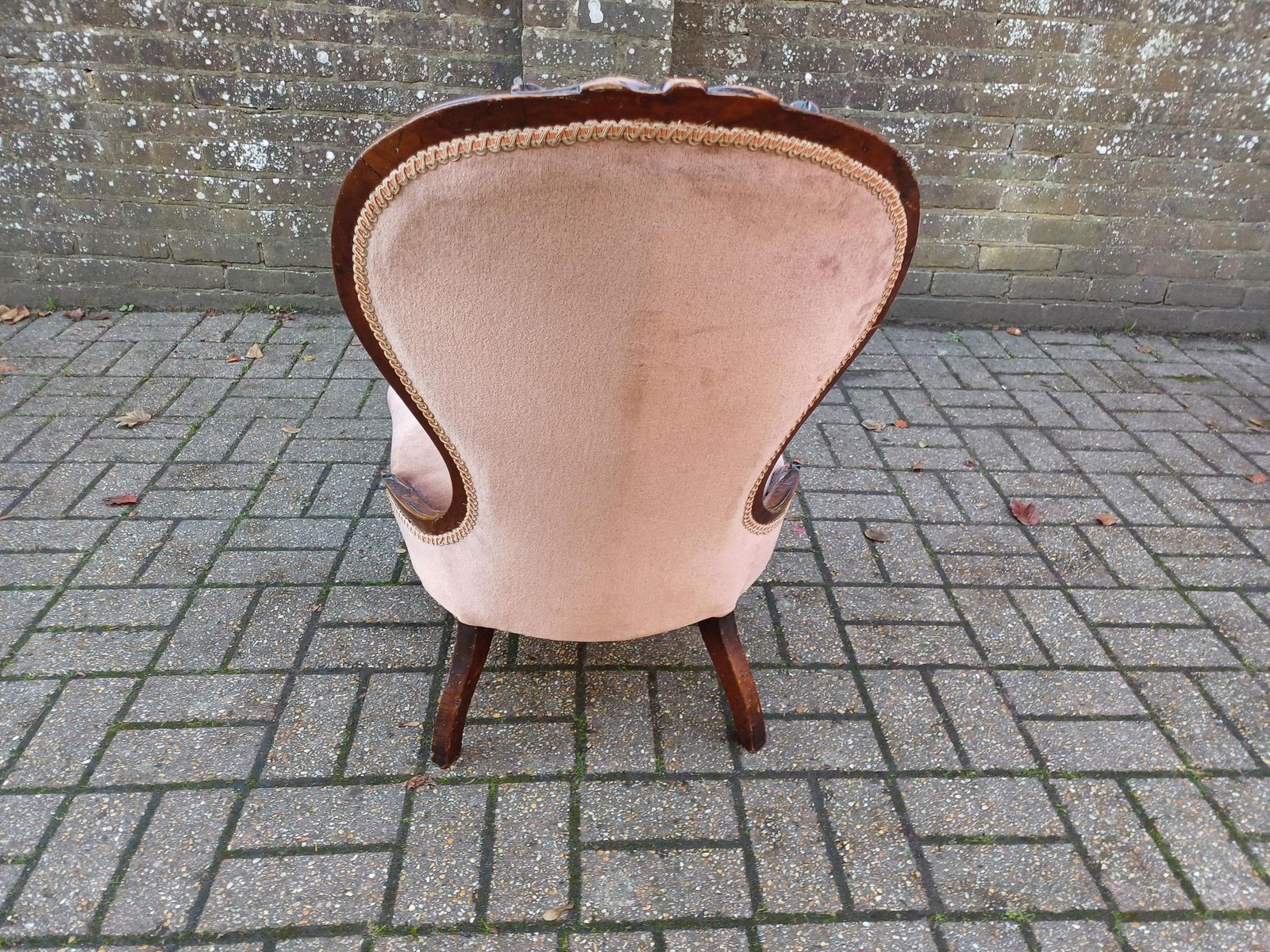 photo for sale Antique Victorian Spoon Back Chair, Carved Mahogany Nursing Chair Deep Button Velvet Upholstery 19th Century Accent Chair Free Hand Delivery