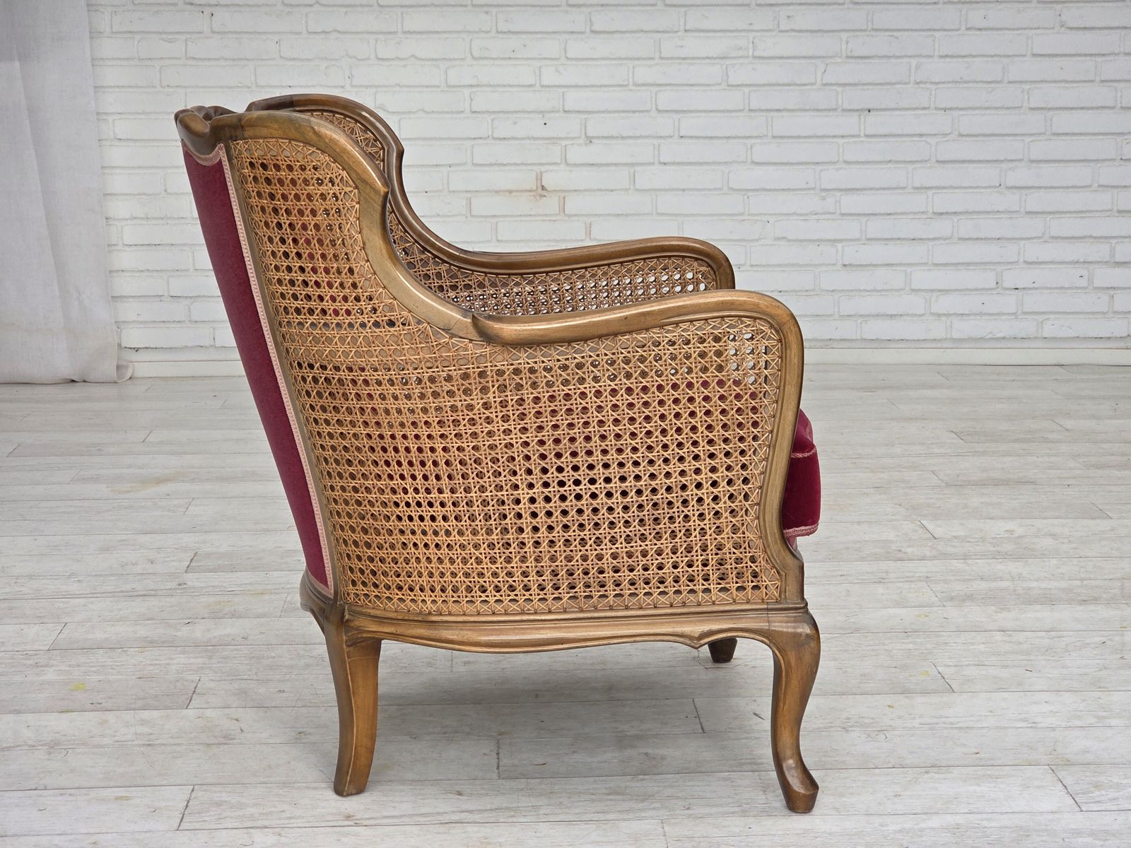 1950s, Danish Armchair, Furniture Velour, Ash Wood, Furniture Mesh. photo Furniture