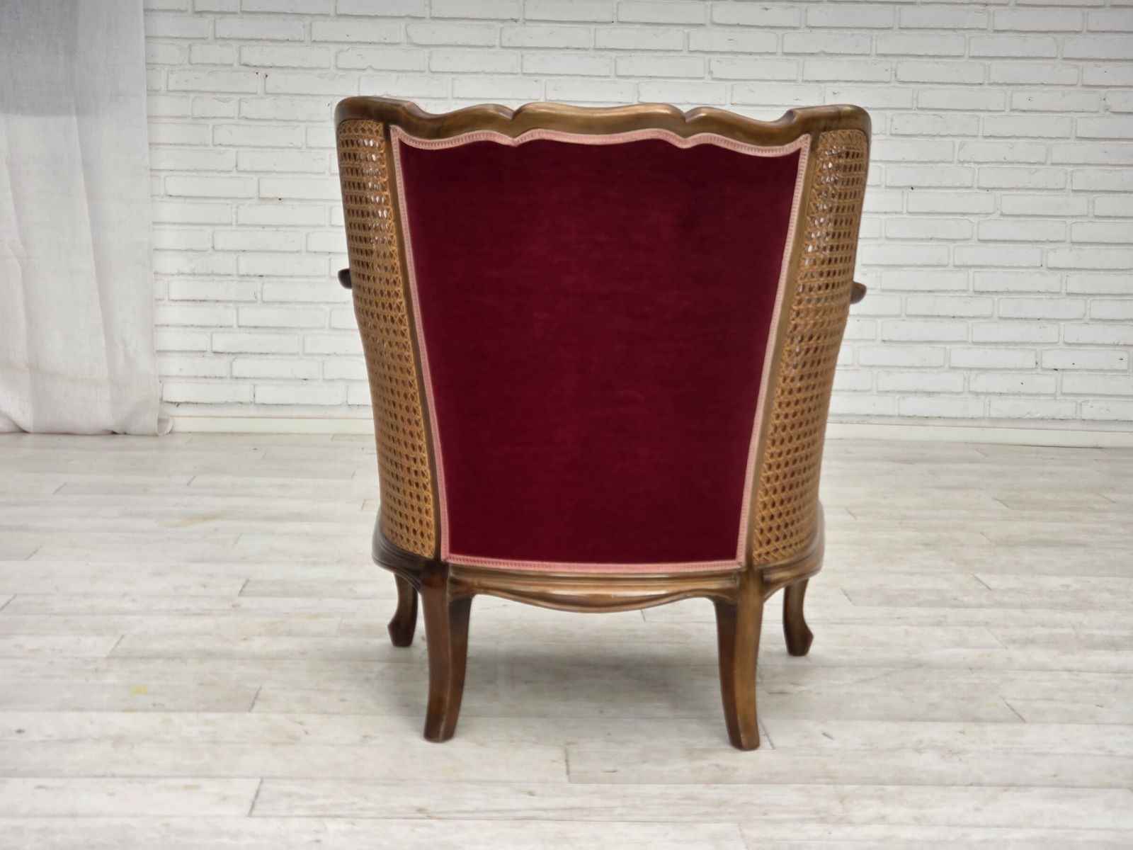 1950s, Danish Armchair, Furniture Velour, Ash Wood, Furniture Mesh. photo vinterior