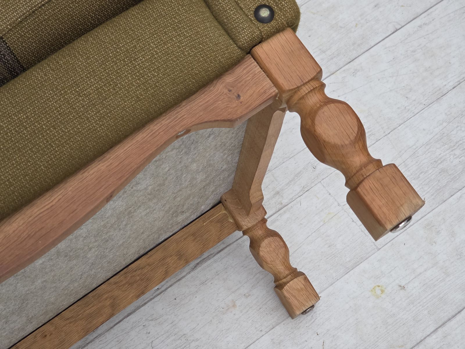 1970s, Danish 2 Seater Sofa, Green Furniture Wool, Oak Wood. photo Furniture