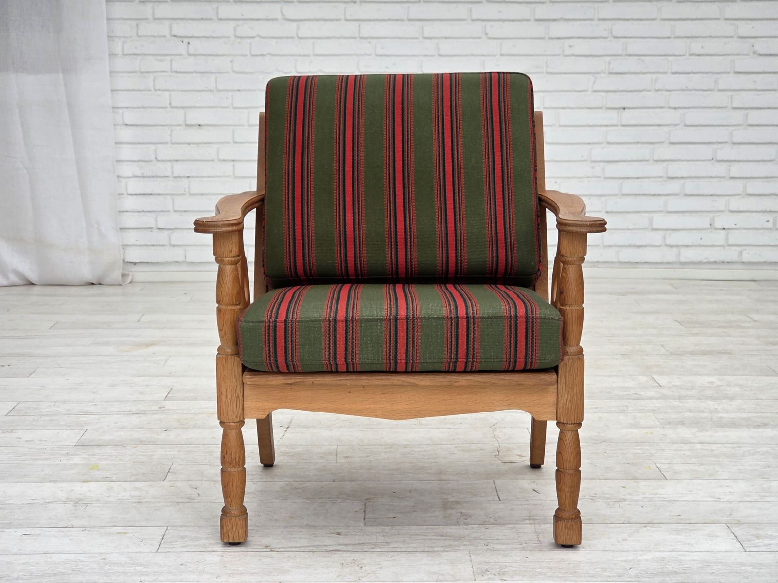 950.0 1970s, Danish Armchair, Green Furniture Wool, Solid Oak Wood. photo