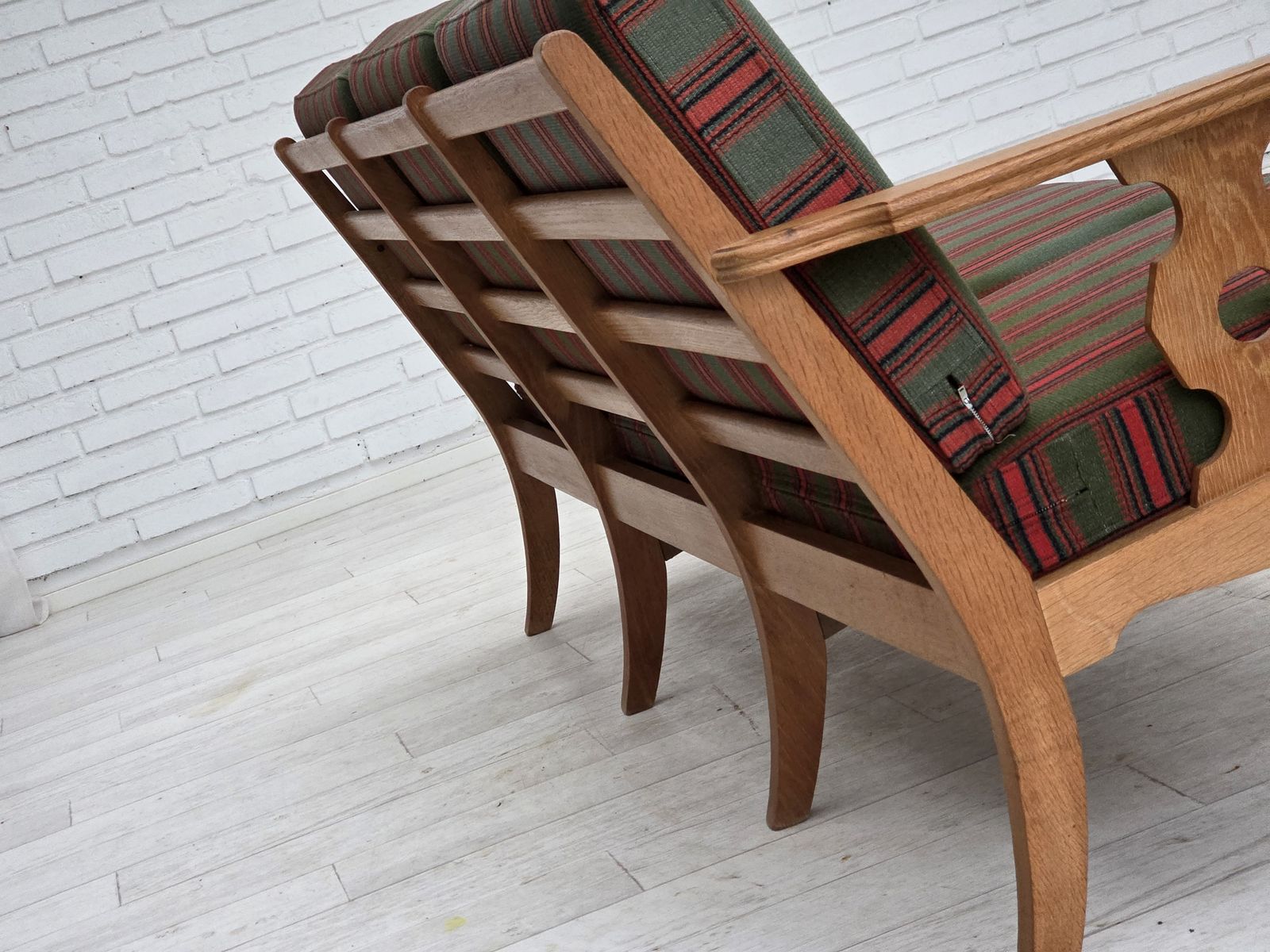 1970s, Danish 3 Seater Sofa, Green Furniture Wool, Oak Wood. photo 1820.0