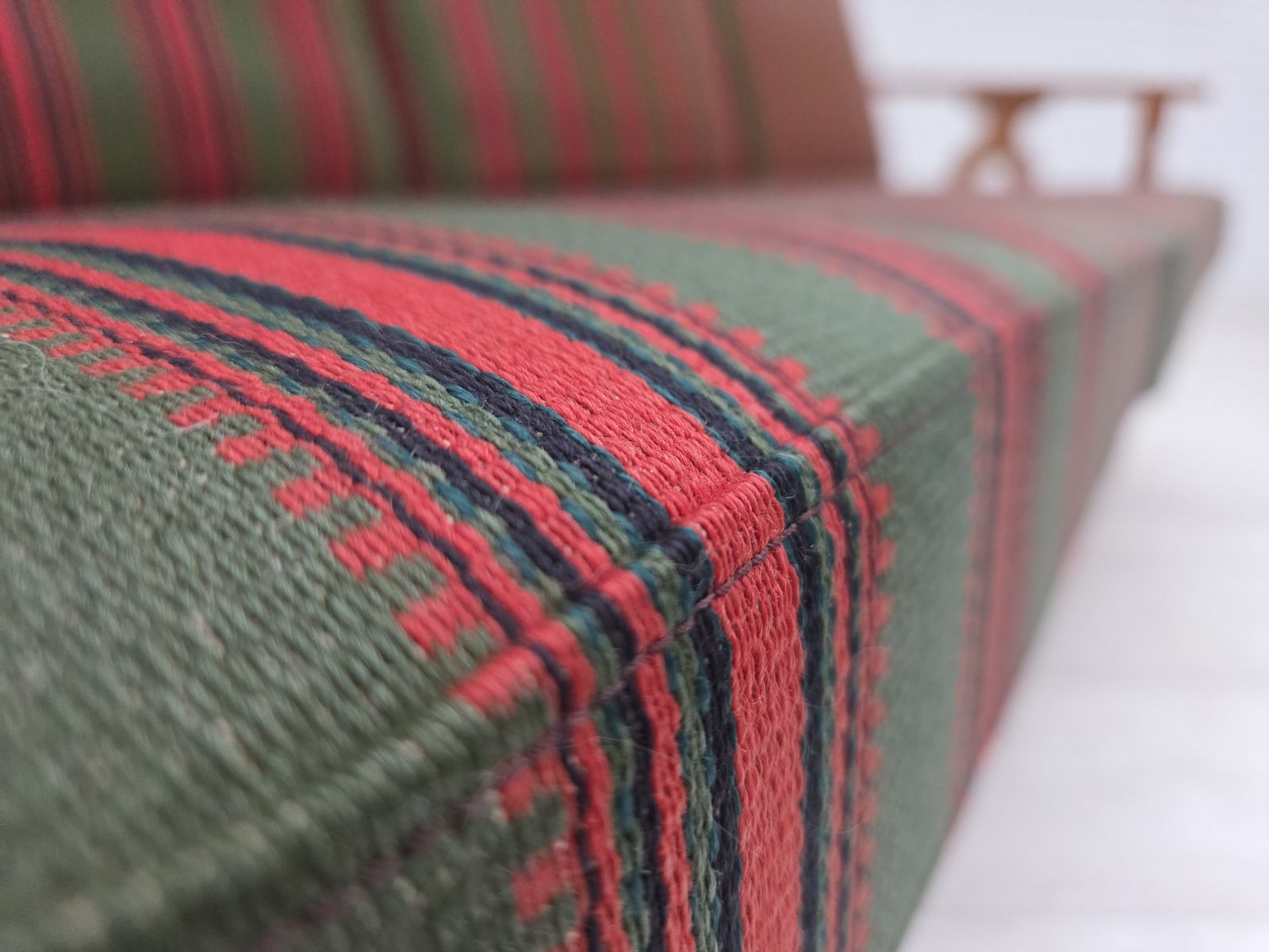 1820.0 1970s, Danish 3 Seater Sofa, Green Furniture Wool, Oak Wood. photo