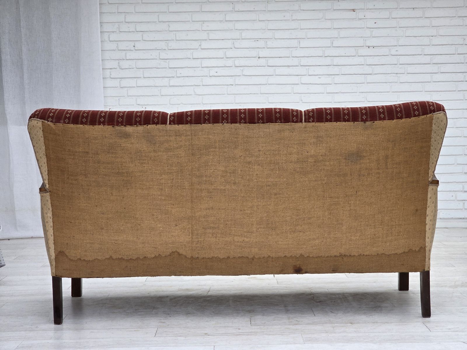 1960s, Danish 3 Seater Sofa, Red Furniture Wool, Beech Wood. photo for sale