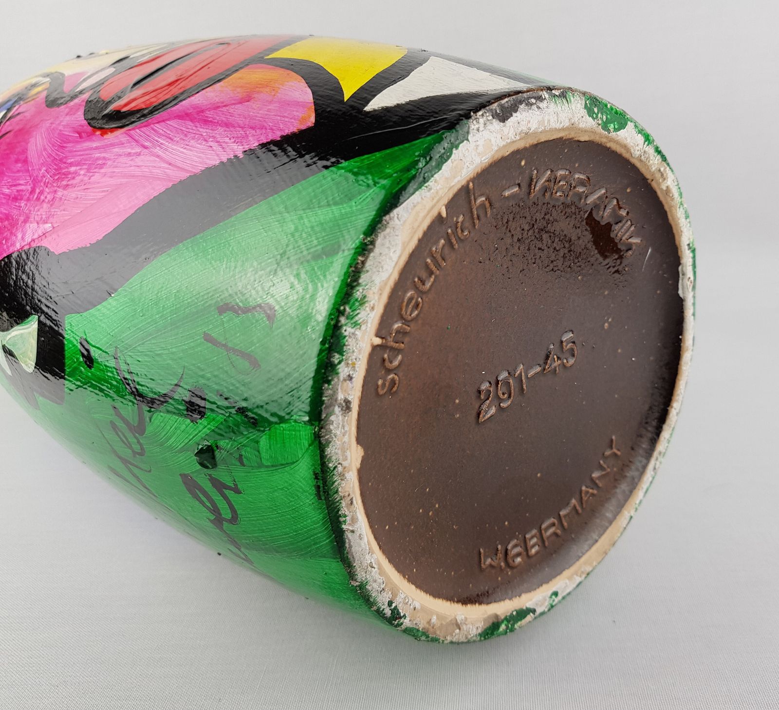 Vintage Peter Robert Keil Hand Painted Scheurich Vase Surrealistic Abstract Art Berlin 1983 photo vinterior