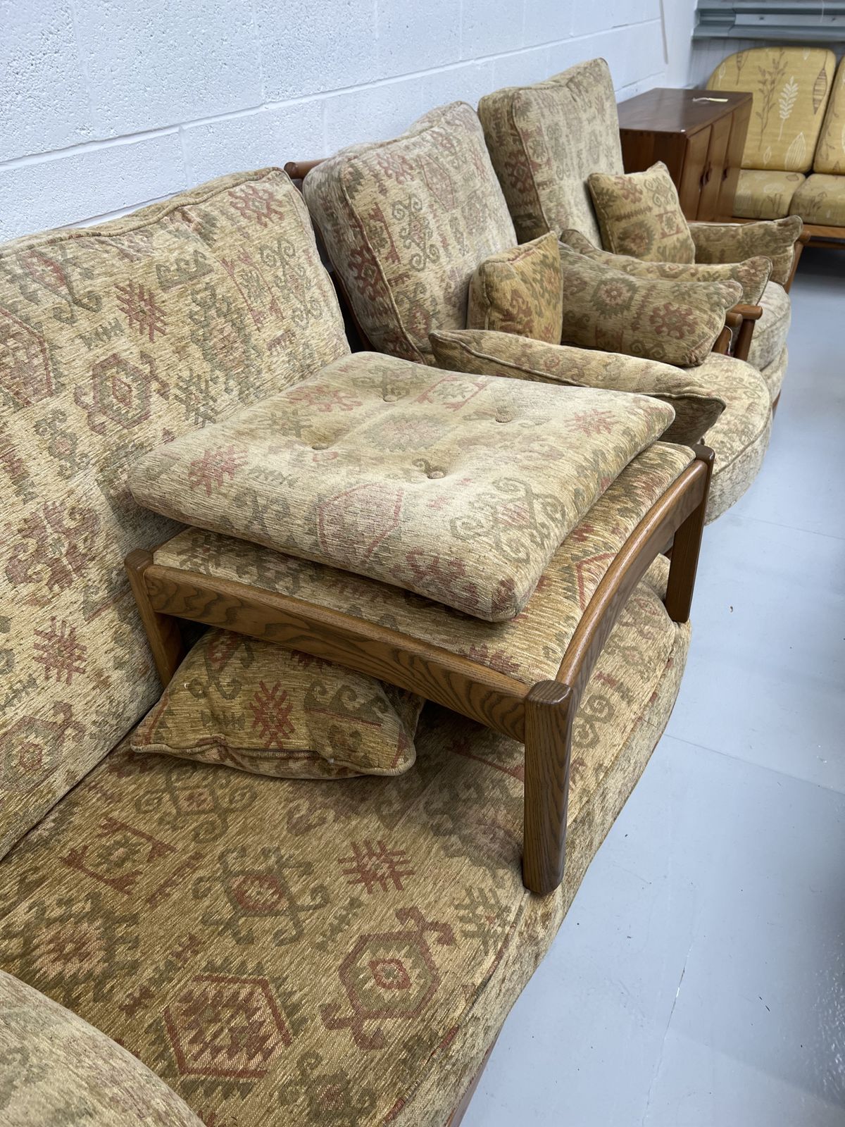 Ercol Golden Dawn Wooden Framed 3 Piece Suite With Matching Footstool photo furniture