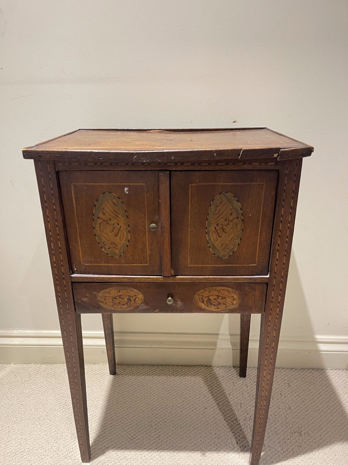 18th Century Dutch Marquetry & Mahogany Bedside Table