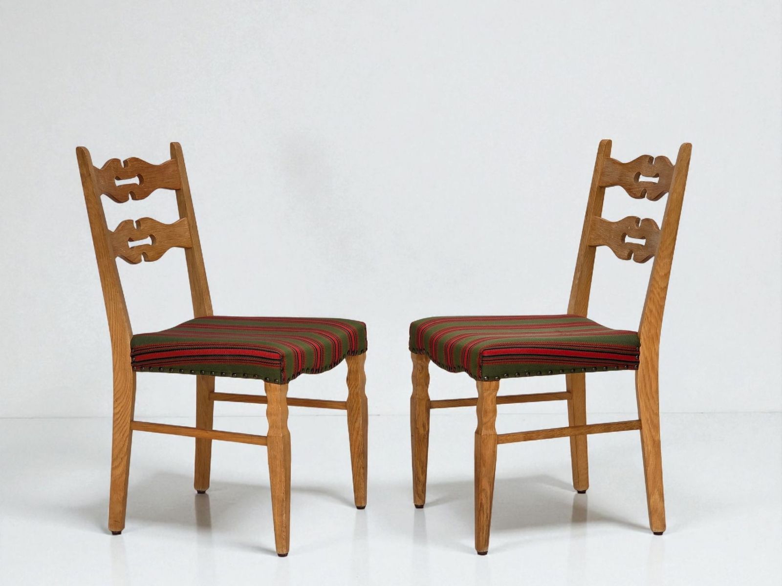 1970s, Set Of 2 Danish Dining Chairs, Furniture Wool, Solid Oak Wood.