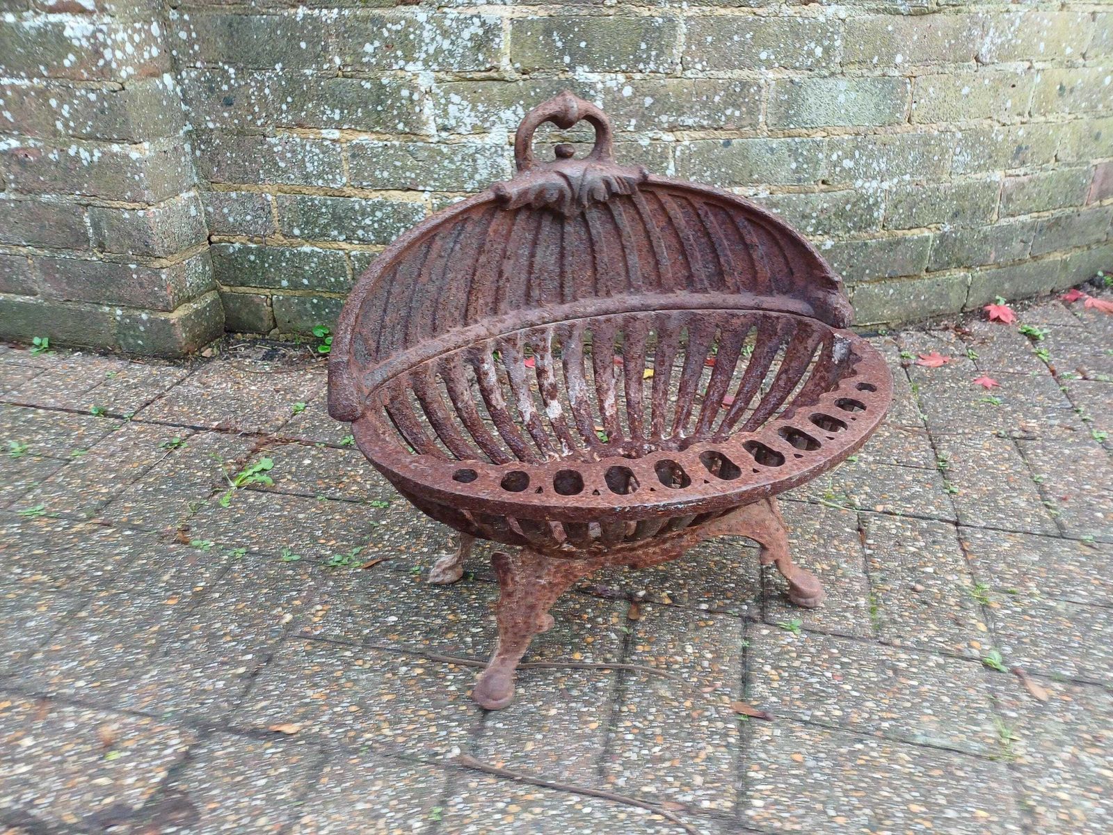 Antique Victorian Cast Iron Fire Grate Basket Heavy Salvage Fireplace Insert Rustic Garden Feature 19thc Coal Basket