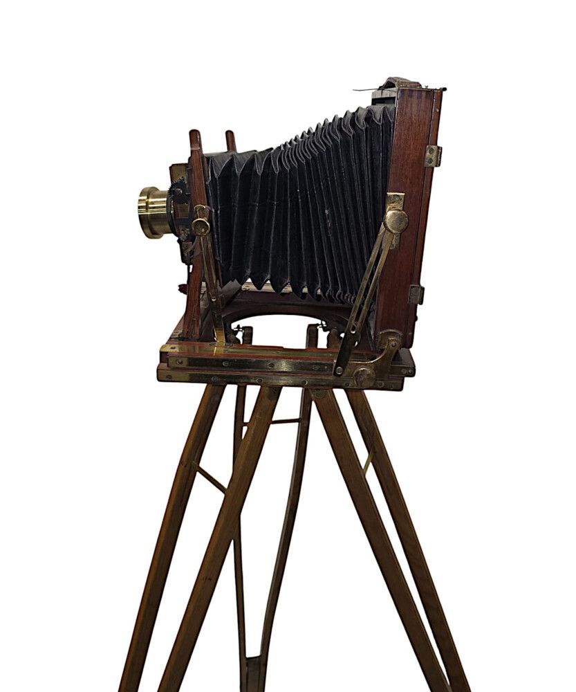 A Very Fine Circa 1900 Double Racked Focus Half Plate Camera On Oak Tripod By Benetfink And Co, Cheapside London photo furniture