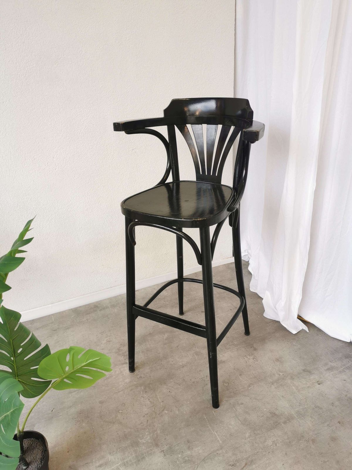 Black Vintage Bentwood Bar Chair In Thonet Style, Mid Century 1970s