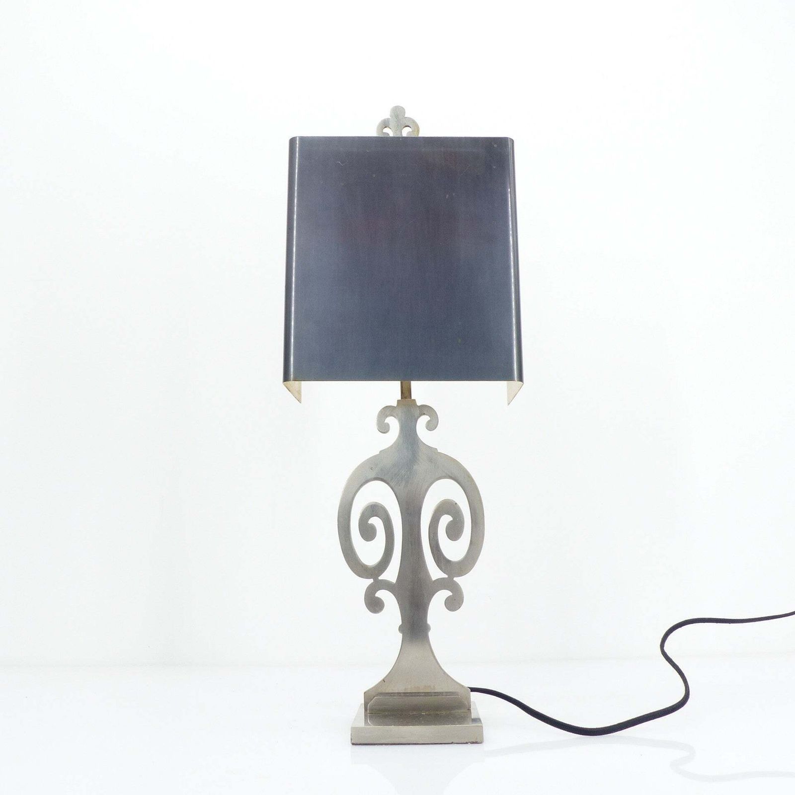 Neoclassical Table Lamp In Brushed Metal, In The Style Of Maison Charles, Circa 1970 photo furniture
