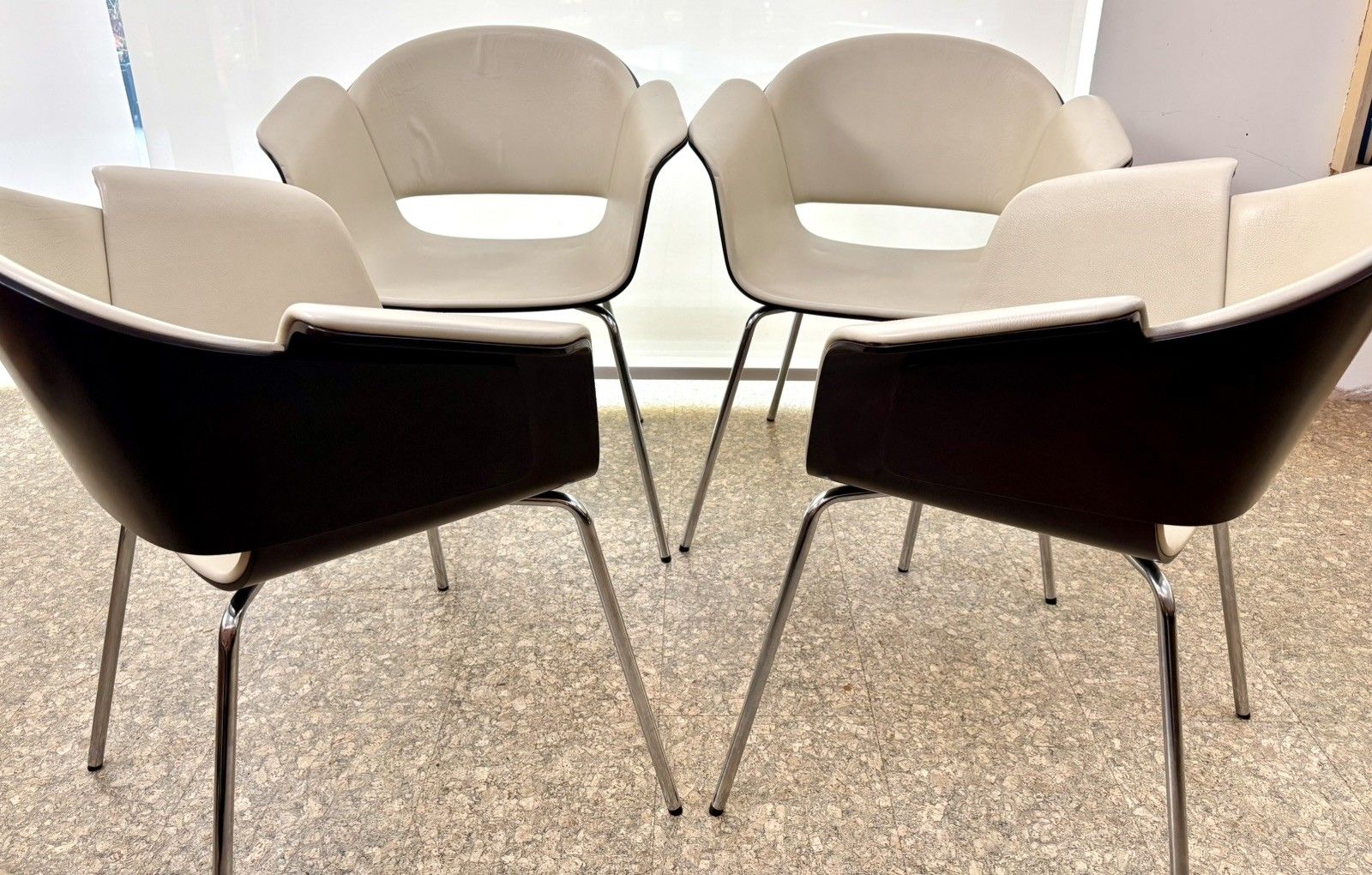 Mid Century Modern Bene Plywood And Leather Dining Chairs Vintage Retro X 4 photo vinterior