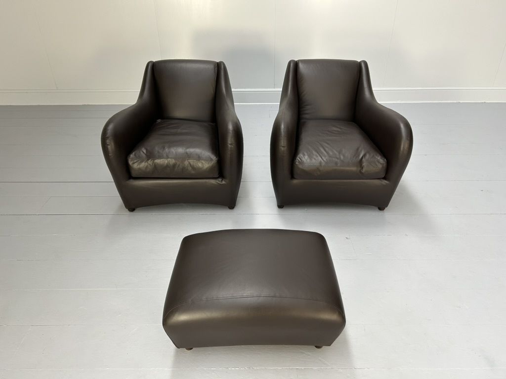 Pair Of Scp Matthew Hilton “Balzac” Armchairs & Ottoman – In Nubuck Leather photo for sale