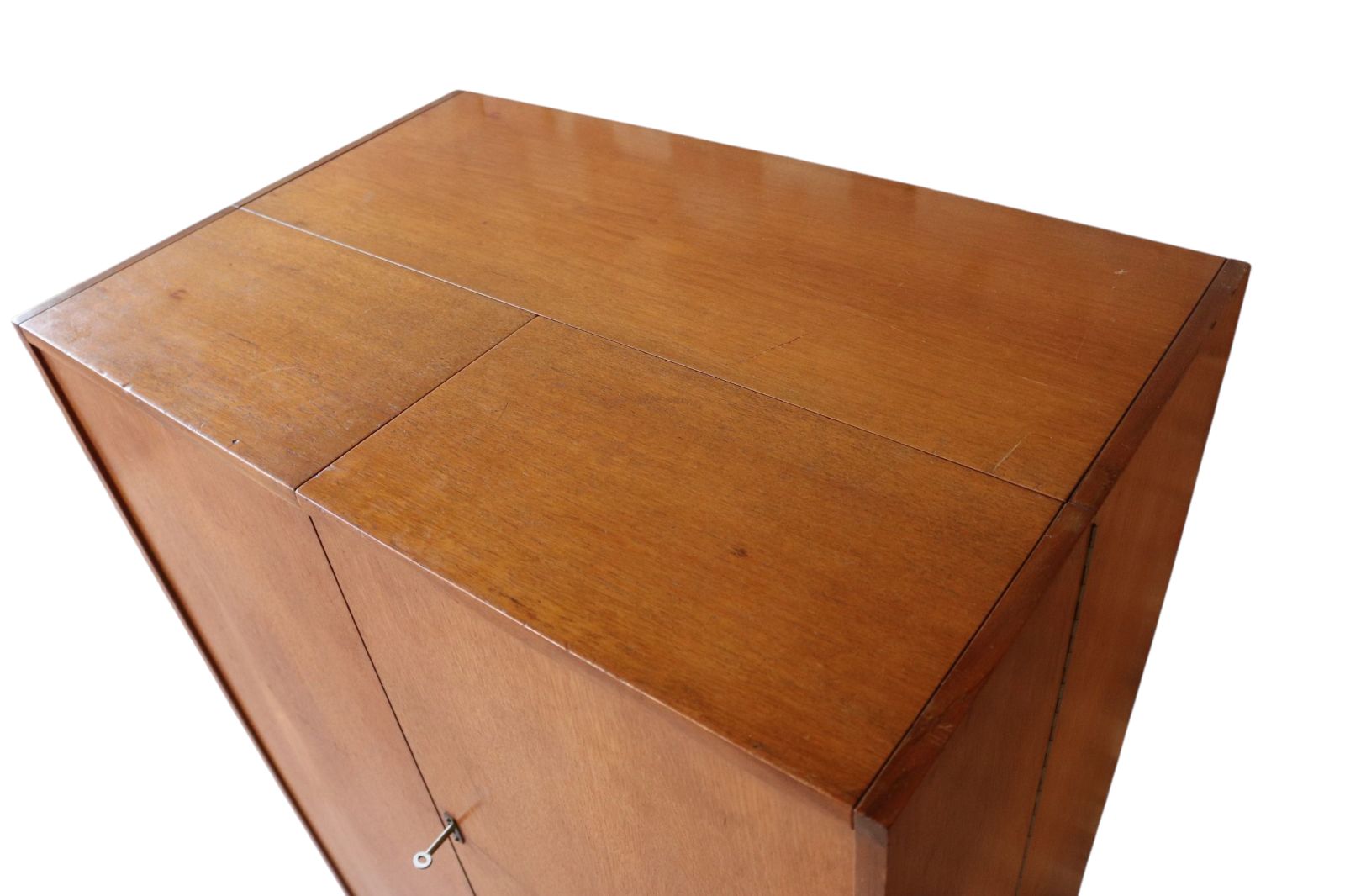 Mid Century Teak Newcraft Home Office Magic Box Style Foldaway Desk Cabinet photo vintage