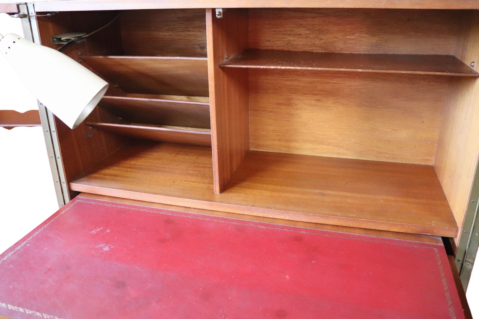 725.0 Mid Century Teak Newcraft Home Office Magic Box Style Foldaway Desk Cabinet photo