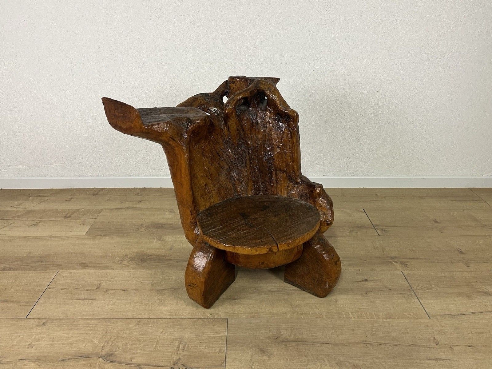 Wooden Carved Wooden Throne Armchair Handcrafted 70’s Vintage Design