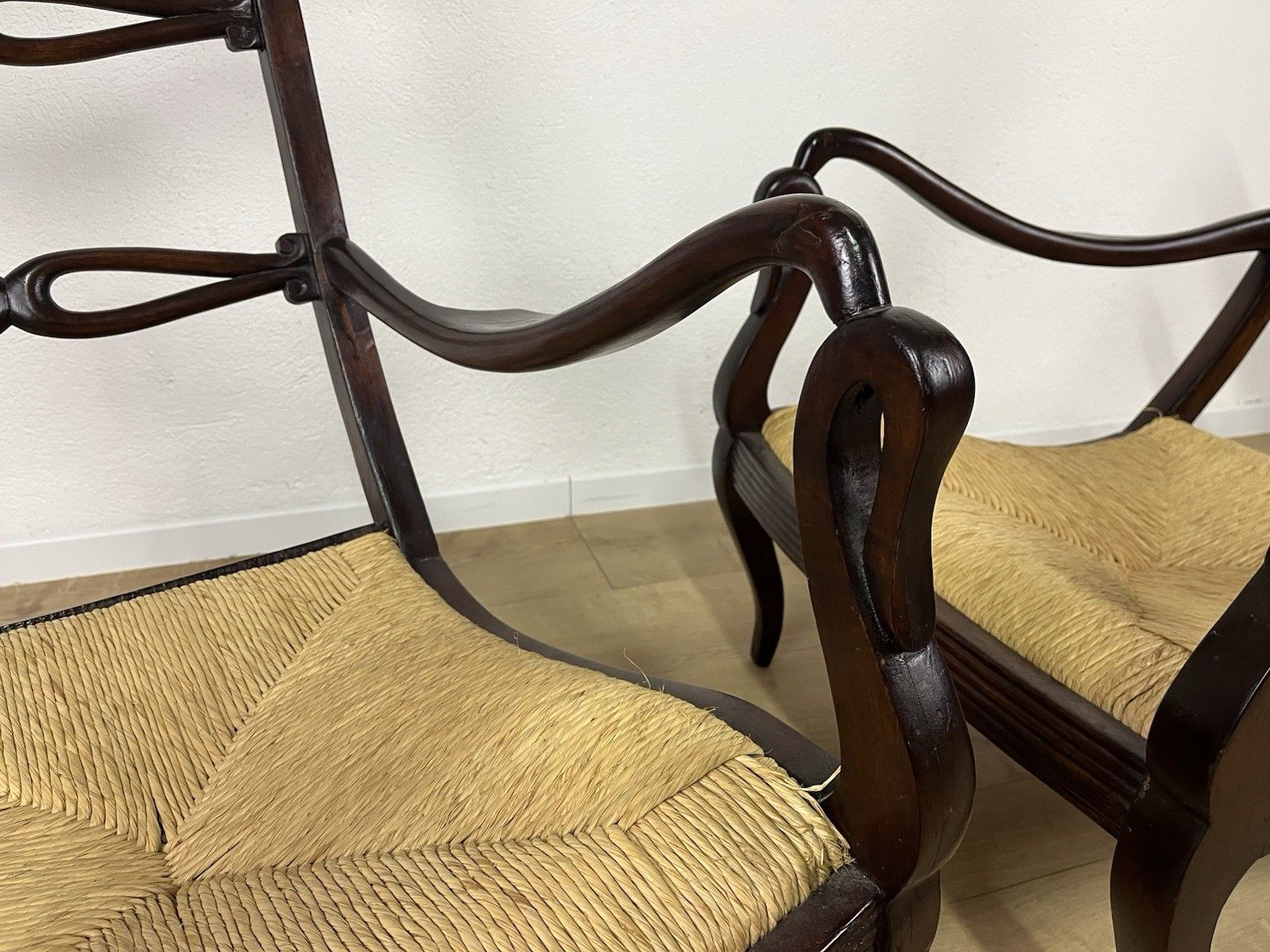 1195.0 Pair Of 40’s Vintage Design Swan Straw Wood Armchairs photo