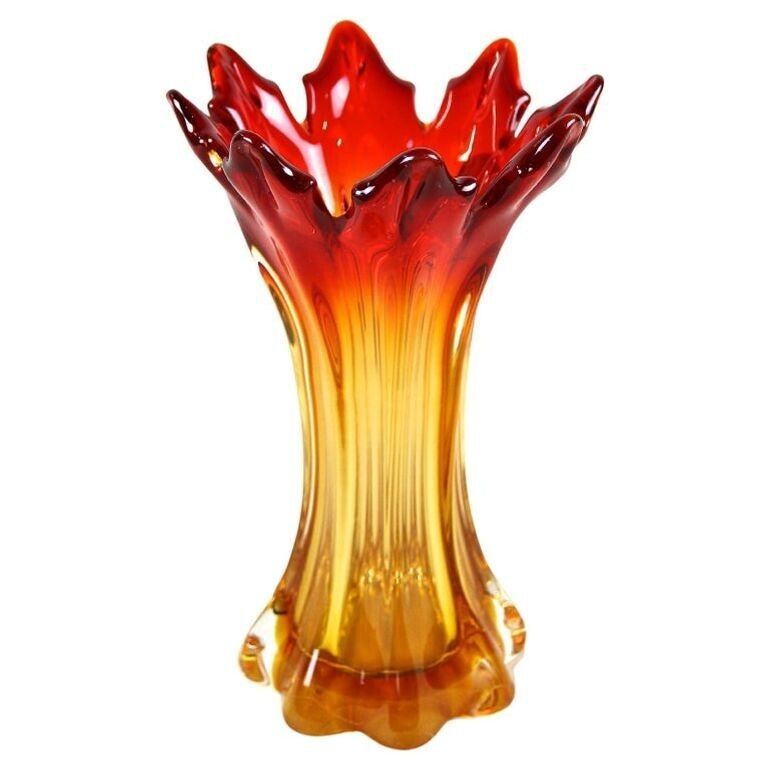 20th Century Red/ Amber Murano Sommerso Glass Vase   Mid Century, It Ca. 1960
