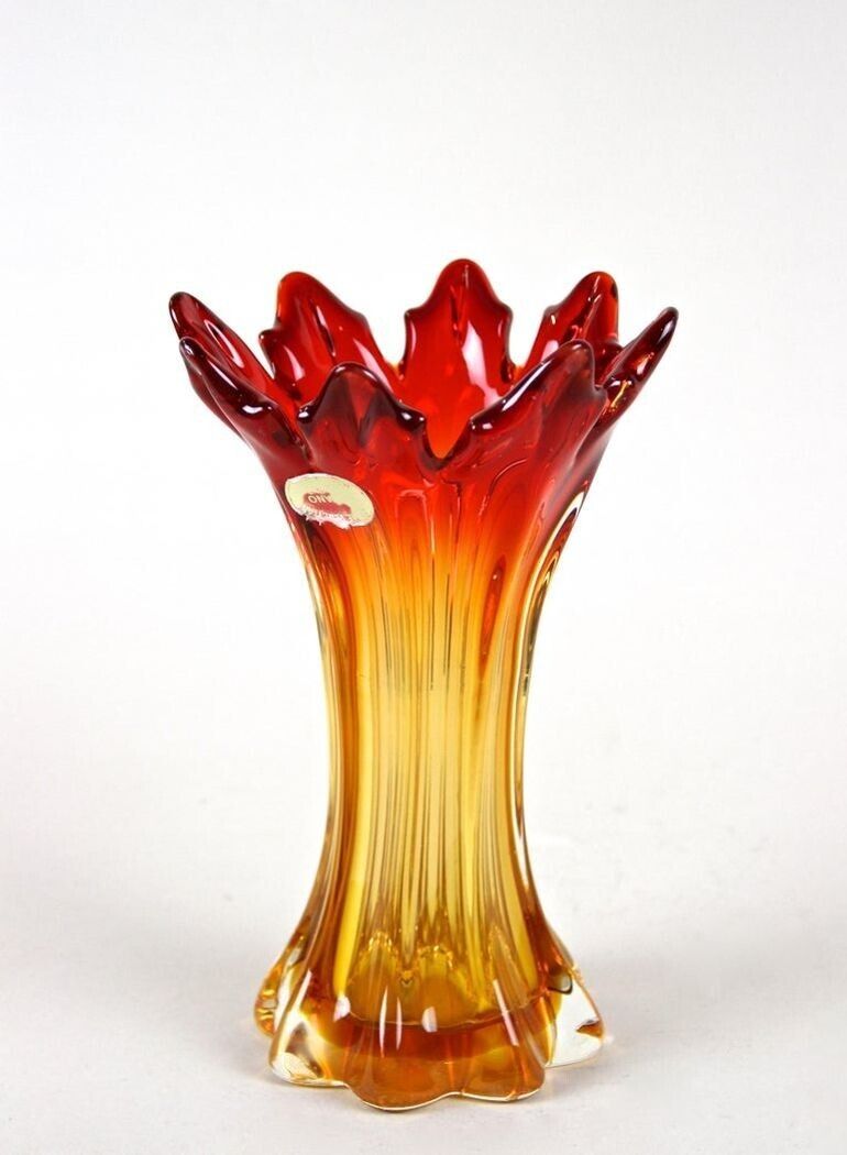 20th Century Red/ Amber Murano Sommerso Glass Vase   Mid Century, It Ca. 1960 photo buy